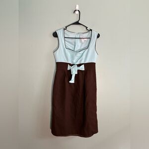 VTG Willow Glenn Blue and Brown Sleeveless Linen Blend Dress Coquette Sz 10